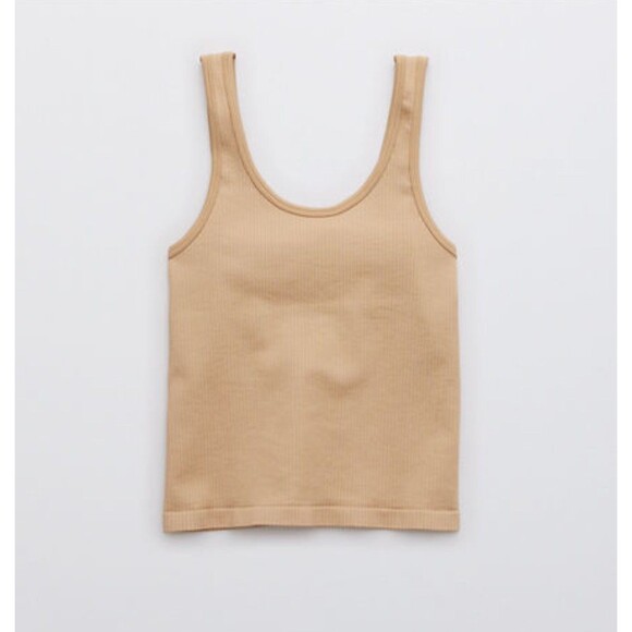 AERIE OFFLINE Ribbed Seamless Crop Tank Top  L Sand Stretch Slim Fit NWT B59 - Picture 6 of 6
